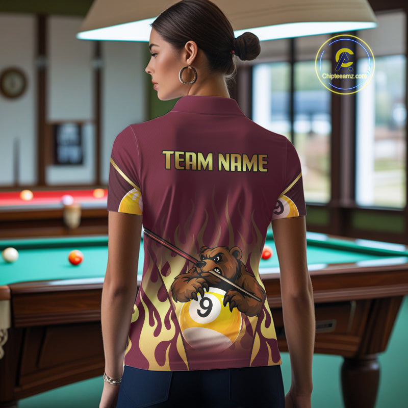 Bear & Pool 9 Ball Funny Billiard Shirts For Women Custom Name Billiard Team Jerseys NYN2296