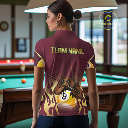 Bear & Pool 9 Ball Funny Billiard Shirts For Women Custom Name Billiard Team Jerseys NYN2296