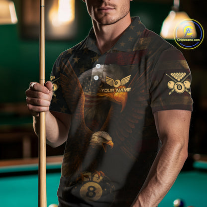 US Flag Eagle Retro Patriotic Billiard Shirts For Men Custom Pool 8 Ball Billiard Jerseys NYN2298