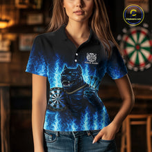 Load image into Gallery viewer, Personalized Blue Flames Bulldog Dartboard Women Darts Polo Shirt Custom Funny Darts Jerseys NYN2581