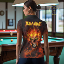 Load image into Gallery viewer, Orange Flaming Horror Skull 8 Ball Pool Women Billiard Polo &amp; 1/4-Zip Shirt Custom Billiard Team Attire NYN2731