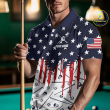Load image into Gallery viewer, Blue Red American Flag 8 Ball Pool Men Billiard Ball Cue Shirt Custom Patriotic Billiard Team Attire NYN2733
