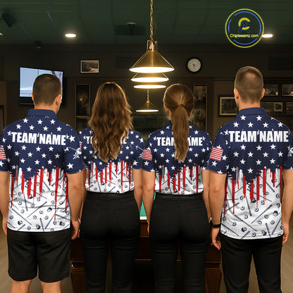 Blue Red American Flag 8 Ball Pool Men Billiard Ball Cue Shirt Custom Patriotic Billiard Team Attire NYN2733