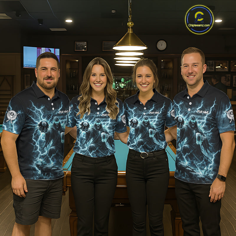 Lightning Turquoise Grim Reaper Beer 8 Ball Pool Men Billiard Shirt Personalized Billiard Team Names NYN2735