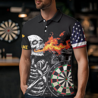Custom US Flag Flame Skull Dartboard Dart Shirts For Men Dart Team Jerseys Personalized NYN0036