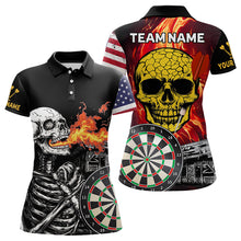 Load image into Gallery viewer, Custom US Flag Flame Skull Dartboard Dart Shirts For Women Dart Team Jerseys Personalized NYN0036