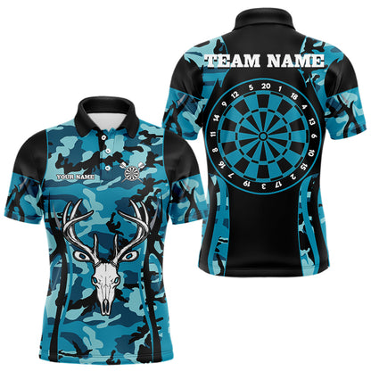 Custom Black And Turquoise Camo Deer Head Dart Shirts For Men Outfits Dart Jerseys NYN0037