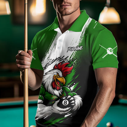 Personalized Funny Rooster 8 Ball Billiard Pool Shirt Custom Green Grunge Billiard Attire For Men NYN2952