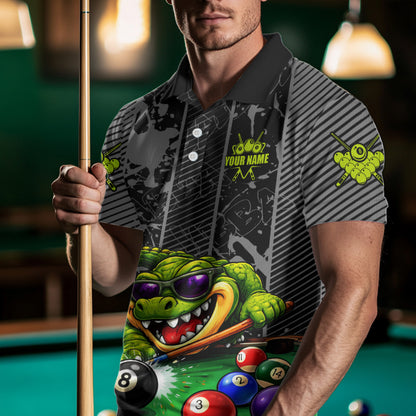 Personalized Funny Crocodile Plays Billiard Pool Shirt Custom 8 Ball Billiard Team Attire For Men NYN2953