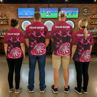 Pink Ribbon Thunder Lightning Men Dart Polo & Quarter Zip Shirt Custom Breast Cancer Darts Jersey NYN2947