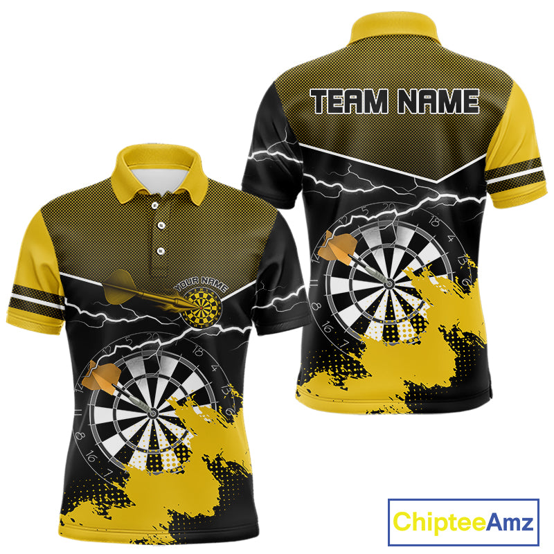 Yellow And Black Dartboard Lightning Darts Shirt For Men - Custom Team Name NYN0382
