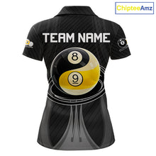 Load image into Gallery viewer, Black 8 Ball &amp; 9 Ball Women's Billiard Polo Shirt Personalized Pool Team Jersey Custom Billiard Apparel