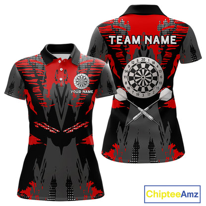 Silver Dartboard Red Grunge Polo Dart Shirt For Women Personalized Outfits Darts Team Jerseys NYN0854
