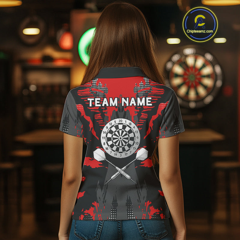 Silver Dartboard Red Grunge Polo Dart Shirt For Women Personalized Outfits Darts Team Jerseys NYN0854