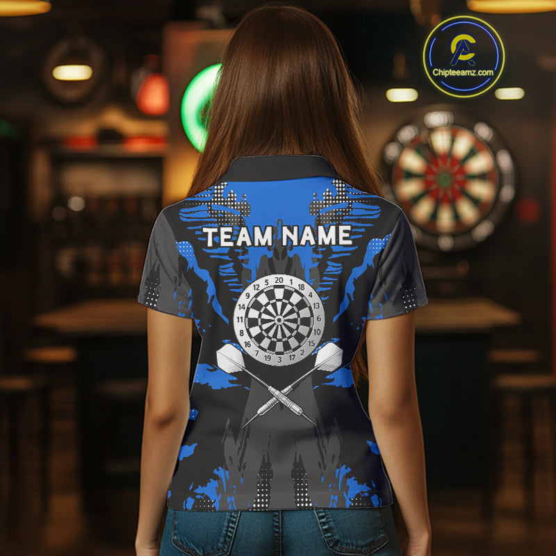 Silver Dartboard Blue Grunge Polo Dart Shirt For Women Personalized Outfits Darts Team Jerseys NYN0855