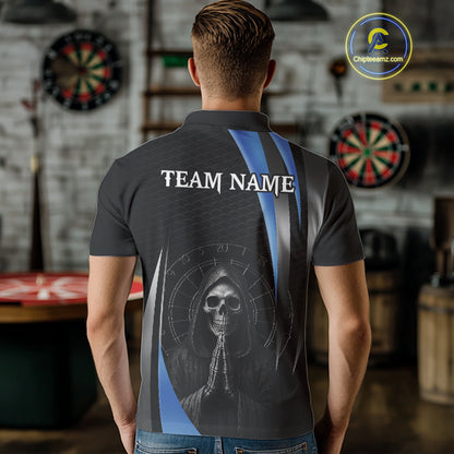 Custom Blue Grim Reaper Dartboard Dart Men Polo Shirt Skull Dart Team Jerseys NYN1530