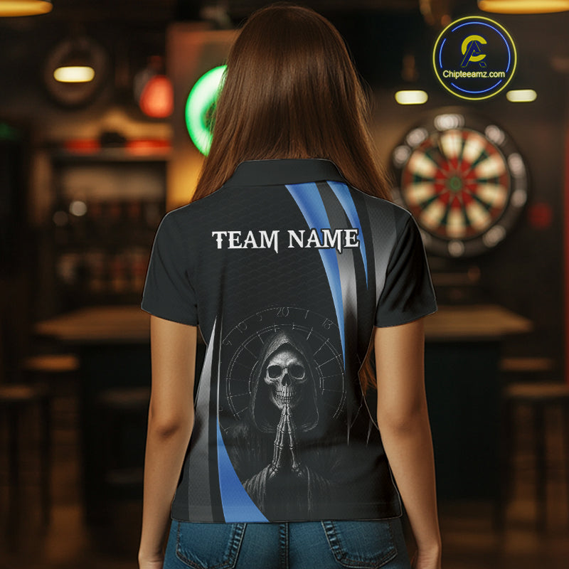 Custom Blue Grim Reaper Dartboard Dart Women Polo Shirt Skull Dart Team Jerseys NYN1530