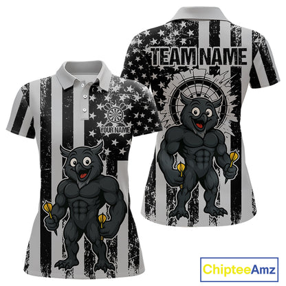 Custom Grunge Grey Owls Dartboard Funny Dart Team Patriotic Women Polo Shirt NYN1536