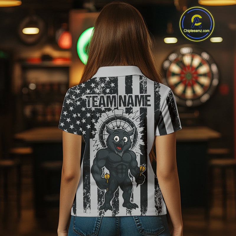 Custom Grunge Grey Owls Dartboard Funny Dart Team Patriotic Women Polo Shirt NYN1536