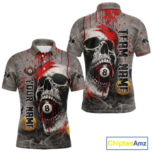 Grunge Skull Billiard Pool Shirts For Men Custom Red Dripping Ball 8 Billiard Team Jerseys NYN2301