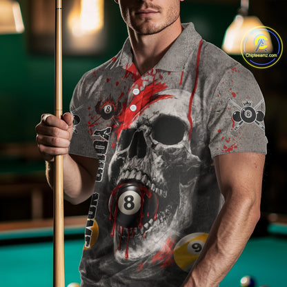 Grunge Skull Billiard Pool Shirts For Men Custom Red Dripping Ball 8 Billiard Team Jerseys NYN2301