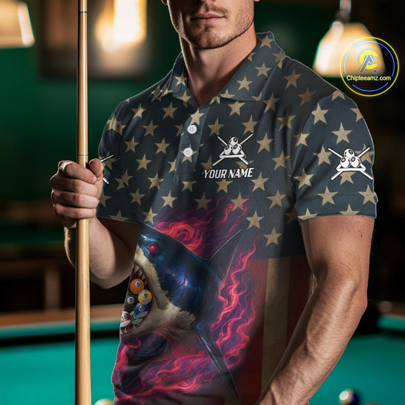 Funny Shark Colorful Billiard Balls Shirts For Men Custom Ball 8 Billiard League Jerseys NYN2305
