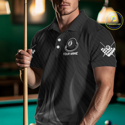 Black 8 Ball Pool Billiard Polo & Quarter-Zip Shirt For Men Personalized Ball Billiard Team Attire NYN2746
