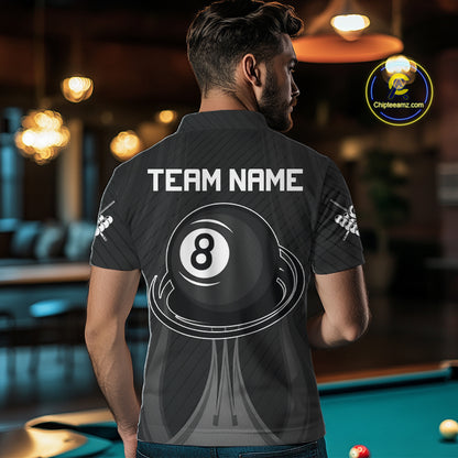 Black 8 Ball Pool Billiard Polo & Quarter-Zip Shirt For Men Personalized Ball Billiard Team Attire NYN2746