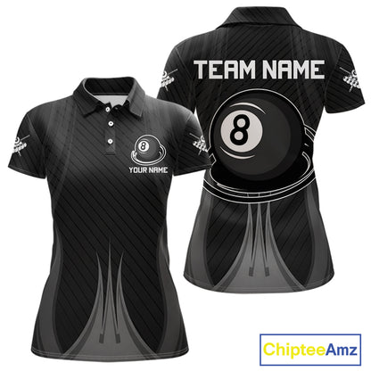 Black 8 Ball Pool Billiard Polo & Quarter-Zip Shirt For Women Personalized Ball Billiard Team Attire NYN2746