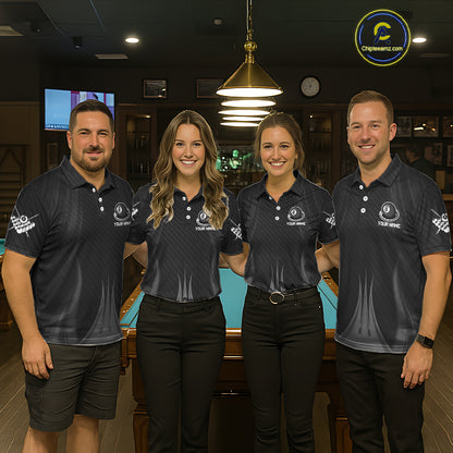 Black 8 Ball Pool Billiard Polo & Quarter-Zip Shirt For Men Personalized Ball Billiard Team Attire NYN2746