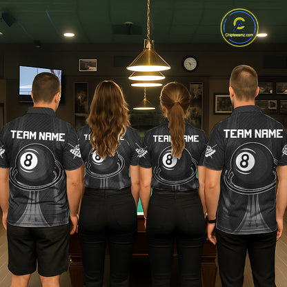 Black 8 Ball Pool Billiard Polo & Quarter-Zip Shirt For Men Personalized Ball Billiard Team Attire NYN2746