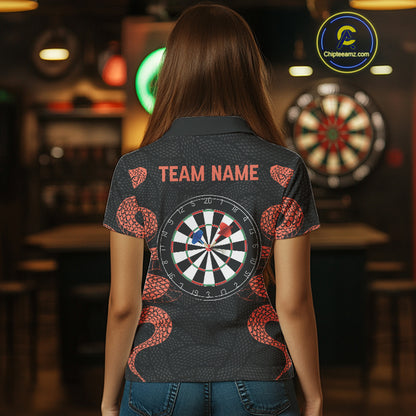 Custom Orange Cobra Roses Skull Dartboards Dart Shirts For Women, Dart Team Jerseys NYN0044