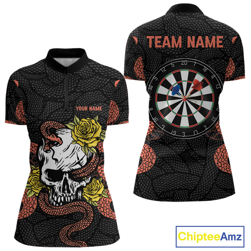 Custom Orange Cobra Roses Skull Dartboards Dart Shirts For Women, Dart Team Jerseys NYN0044