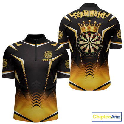 Personalized Yellow Dartboard Crown Darts Polo & 1/4-Zip Shirt For Men Dart Team Dart Jerseys NYN2956