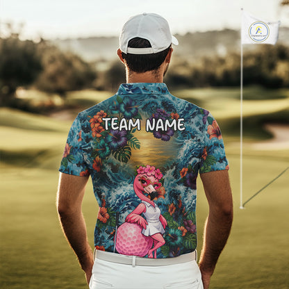 Mens Flamingo Golf Clothing Waving Tropical Golf Shirt Custom Floral Golf Polo, Best Golf Gifts NYN2959