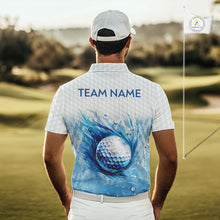Load image into Gallery viewer, Custom Mens Golf Polo Shirts, Blue Splatter Golf Ball White Men Golf Polo Shirt, Best Golf Shirts NYN2961