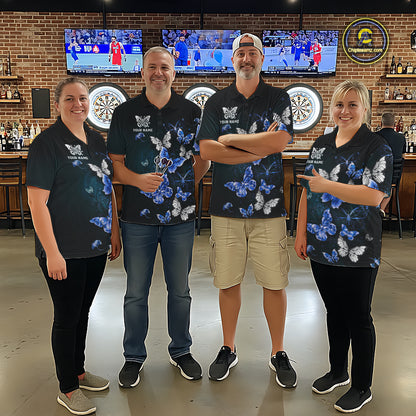 Custom Blue Butterfly Dart Polo & 1/4-Zip Shirt For Women Darts Team Shirt With Butterflies NYN3350