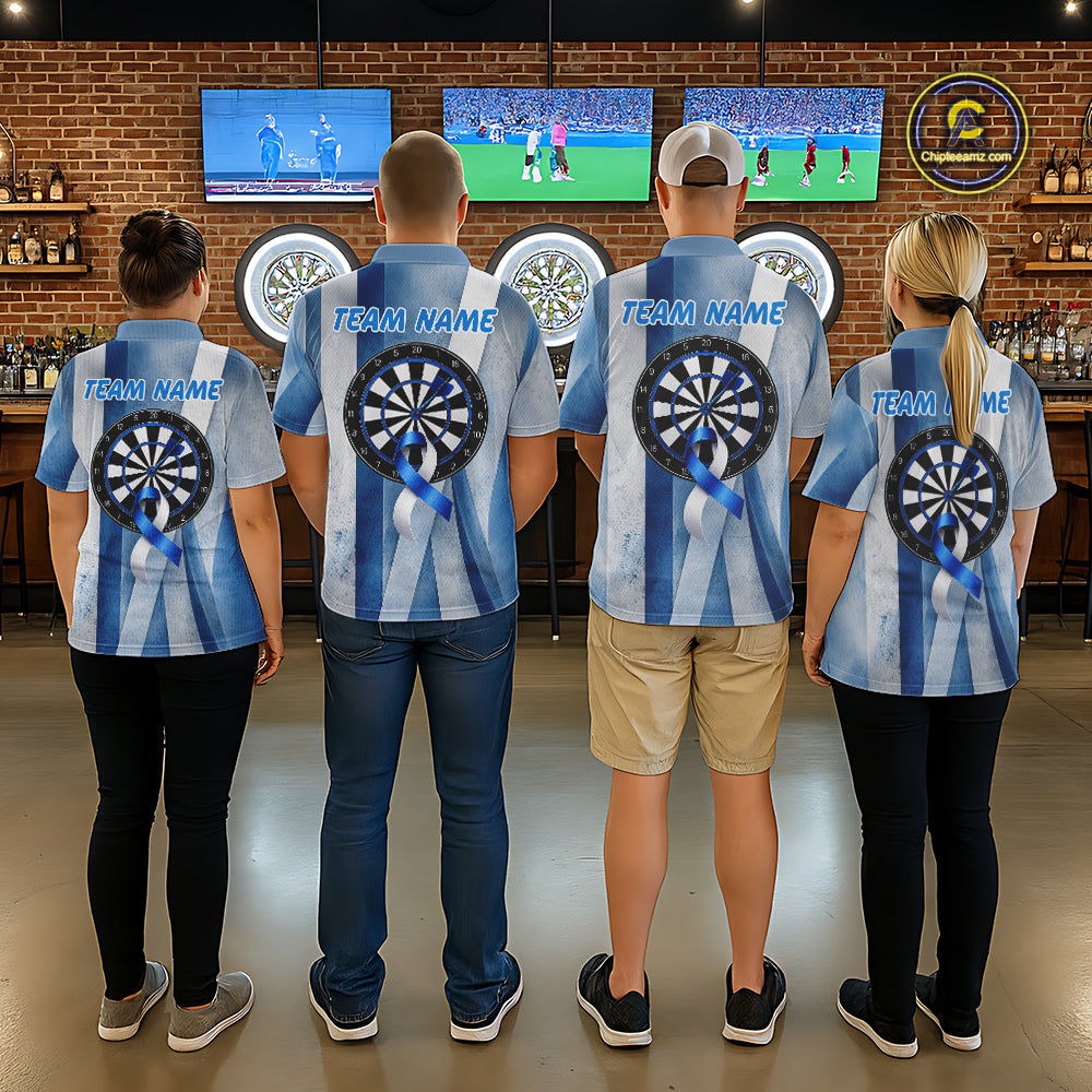 White & Blue Grunge Ribbon Dartboard Dart Shirt For Women Custom Prostate Cancer Dart Team Jerseys NYN3352