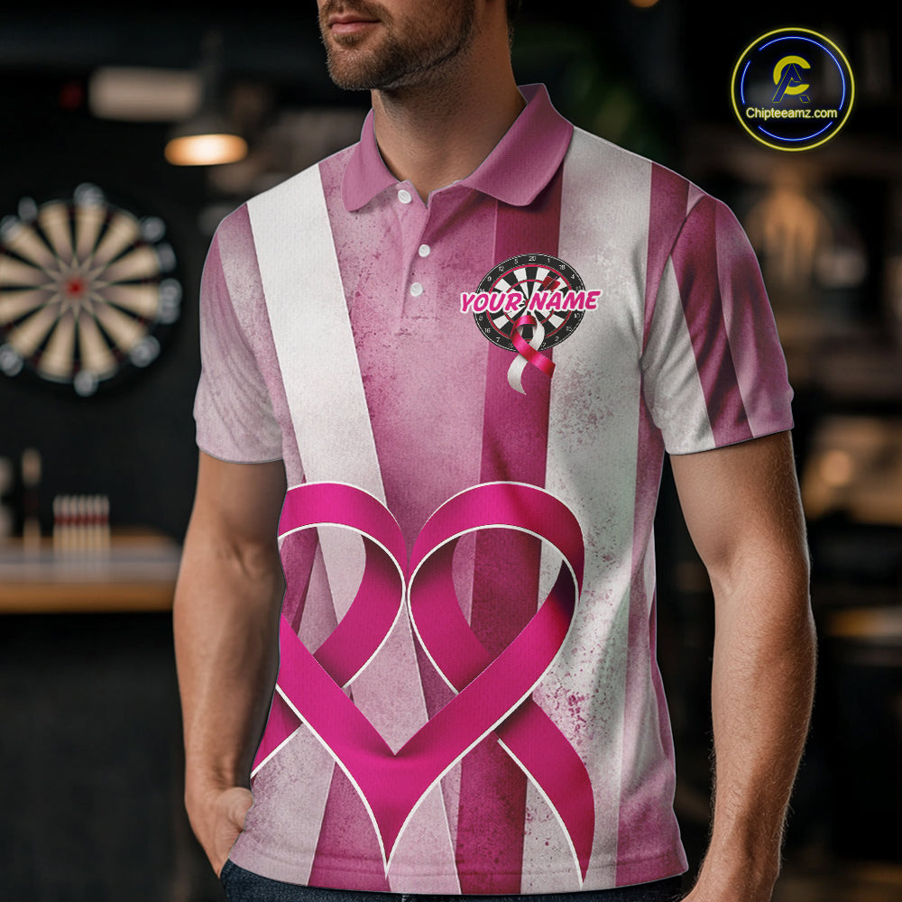 White & Pink Grunge Ribbon Dartboard Dart Shirt For Men Custom Breast Cancer Dart Team Jerseys NYN3353
