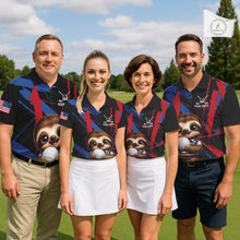 Load image into Gallery viewer, Golf team wearing matching funny sloth golf polos with artistic brush effects for tournaments, golf leagues and team building events.