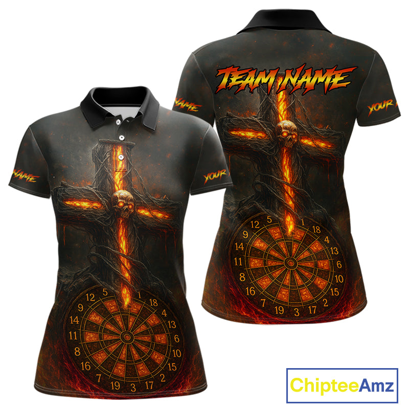 Custom Flames Skull Dartboard Halloween Polo Dart Shirt For Women Outfits Dart Team Jersey NYN0871