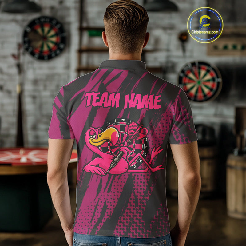 Custom Black And Pink Flamingo Dartboard Funny Dart Team Men Polo Shirt Dart Jerseys NYN1538