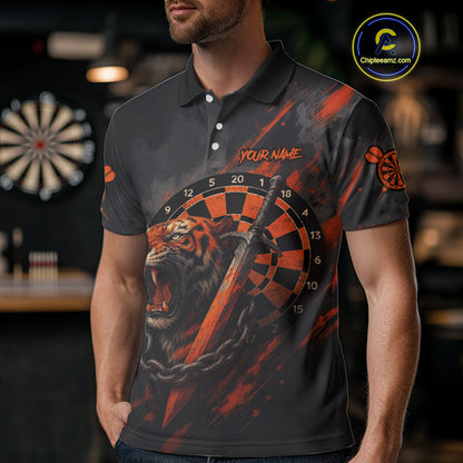 Custom Orange Grunge Tiger Dartboard Horror Dart Men Polo Shirt Outfits Dart Jerseys NYN1542