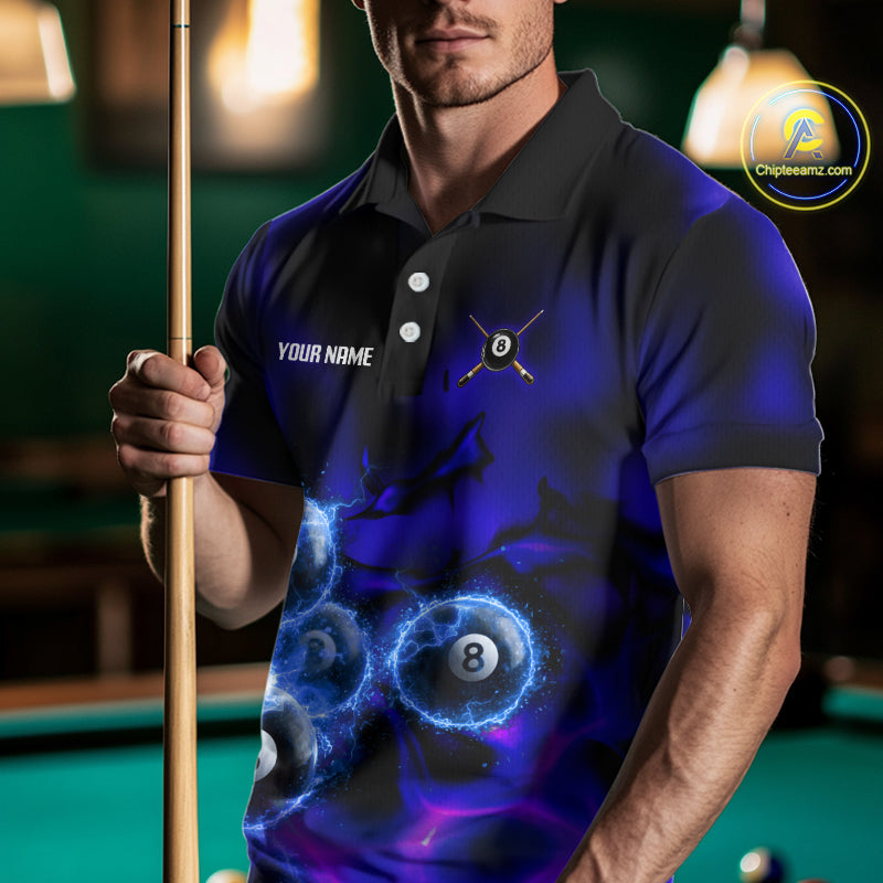 Personalized Blue Holographic Billiard Ball Shirt For Men Pool 8 Ball Billiard Team Jersey NYN2312