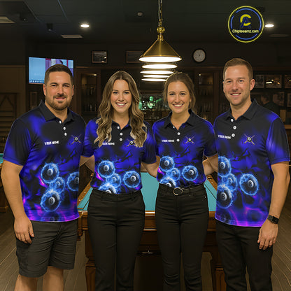 Personalized Blue Holographic Billiard Ball Shirt For Women Pool 8 Ball Billiard Team Jersey NYN2312