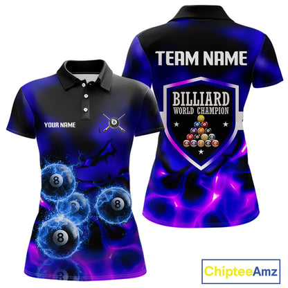 Personalized Blue Holographic Billiard Ball Shirt For Women Pool 8 Ball Billiard Team Jersey NYN2312