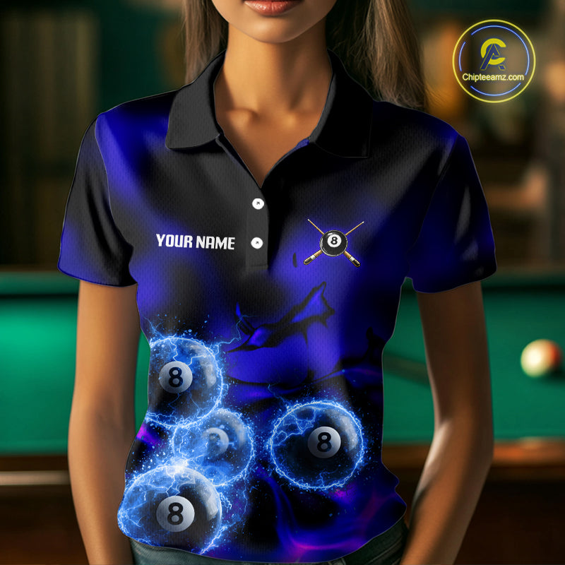Personalized Blue Holographic Billiard Ball Shirt For Women Pool 8 Ball Billiard Team Jersey NYN2312