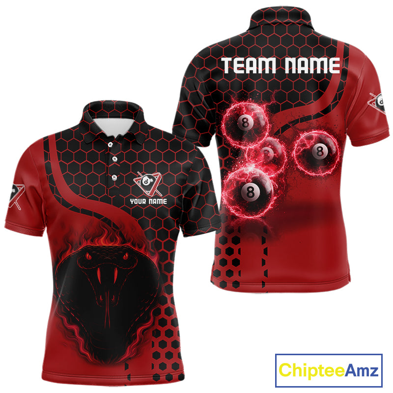 Red Ball 8 Lightning Billiard Polo & Quarter-Zip Jerseys For Men Custom Pool Team Jersey NYN2315