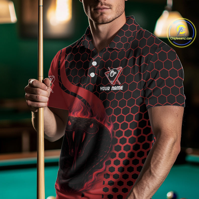 Red Ball 8 Lightning Billiard Polo & Quarter-Zip Jerseys For Men Custom Pool Team Jersey NYN2315