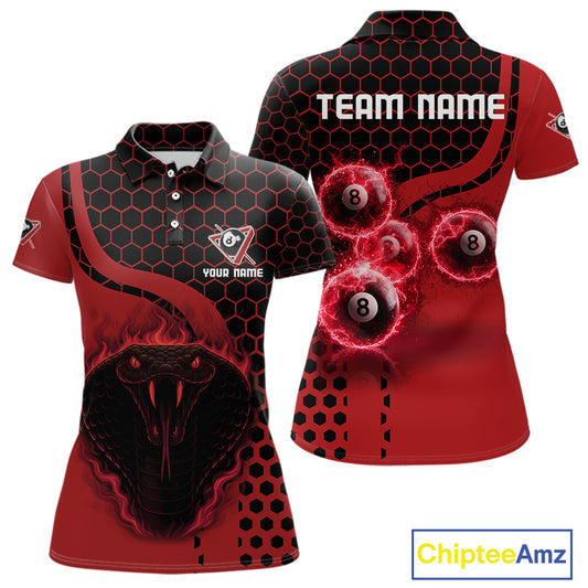 Red Ball 8 Lightning Billiard Polo & Quarter-Zip Jerseys For Women Custom Pool Team Jersey NYN2315